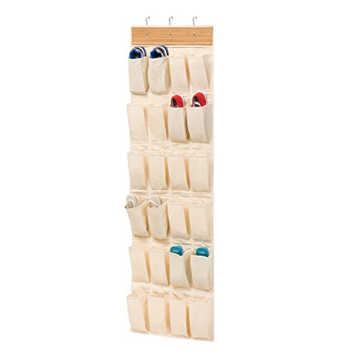 Product Cover Honey-Can-Do SFT-01002 Over-the-Door Shoe Organizer, Bamboo/Canvas, 24-Pocket