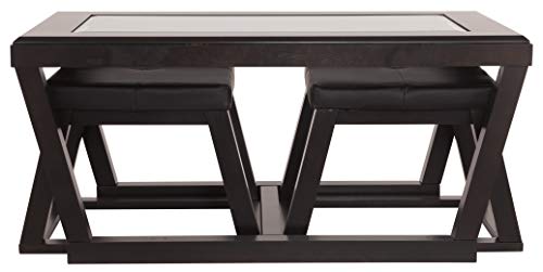 Product Cover Signature Design by Ashley - Kelton Coffee Table with 2 Stools, 3 Piece Set,  Espresso Brown with Glass Top