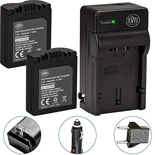 Product Cover BM Premium Pack of 2 CGA-S006 Batteries and Battery Charger for Panasonic Lumix DMC-FZ7, DMC-FZ8, DMC-FZ18, DMC-FZ28, DMC-FZ30, DMC-FZ35, DMC-FZ38, DMC-FZ50 Digital Camera