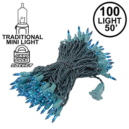 Product Cover Novelty Lights 100 Light Teal Christmas Mini String Light Set, Green Wire, Indoor/Outdoor UL Listed, 50' Long