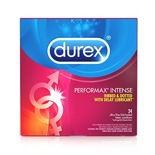 Product Cover Durex Condom Performax Intense Natural Latex Condoms, 24 Count  Ultra Fine, Ribbed, Dotted with Delay Lubricant