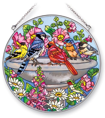 Product Cover Amia 5324 Suncatcher Featuring Birds in a Birdbath, Hand Painted Glass, 6-1/2-Inch Circle