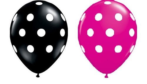 Product Cover Polka Dot Balloons 11 Inch Premium Black and Berry Pink with All-Over Print White Dots Pkg/25