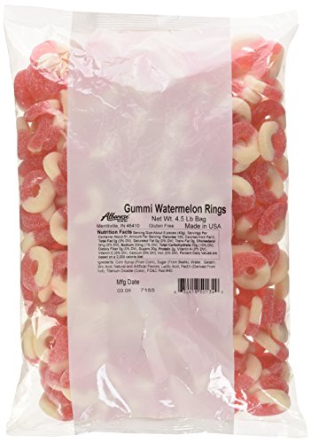 Product Cover Albanese Candy Gummi Watermelon Rings, 4.5 Pound Bag, Watermelon-Flavored Soft Chewy Gummy Rings, Single-Flavor Gummies in Bulk Package, Gluten Free Dairy Free Fat Free