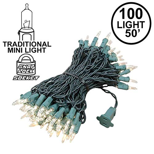 Product Cover Novelty Lights 100 Light Clear Christmas Mini String Light Set, Green Wire, Indoor/Outdoor UL Listed, 50' Long