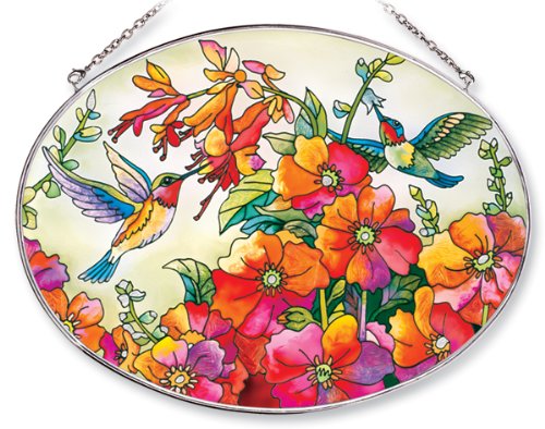 Product Cover Amia Oval Suncatcher with Hummingbird Design, Hand Painted Glass, 6-1/2-Inch by 9-Inch