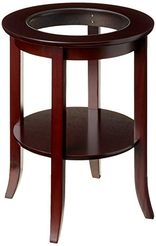 Product Cover Frenchi Furniture-Wood Genoa End Table, Round Side /Accent Table , Inset Glass Espresso