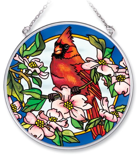 Product Cover Amia 7566 Handpainted Glass Cardinal and Dogwood Floral Suncatcher, 4-1/2-Inch