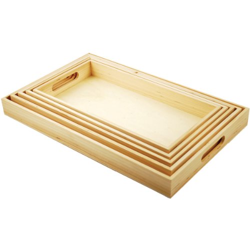 Product Cover Multicraft Imports WS410 5-Piece Paintable Wooden Trays with Handles, 6-5/8 by 13-Inch to 10-1/8 by 16-1/8-Inch