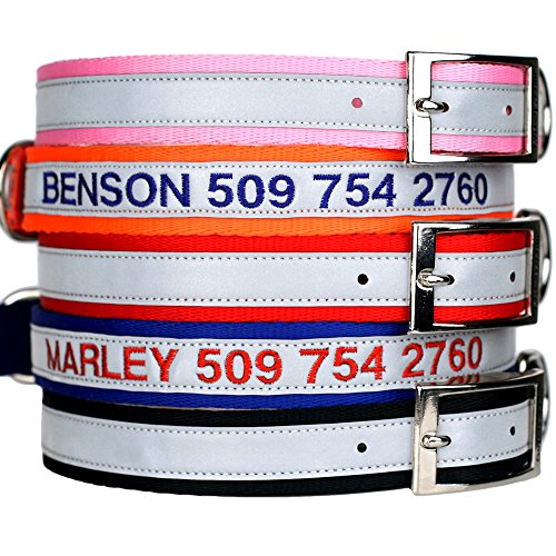 Product Cover GoTags Embroidered Reflective Dog Collars with Metal Buckle, Personalized Dog Collar Custom Embroidered with Pet Name and Phone Number, Sizes for Puppy and Dogs Extra Small, to Medium and Large