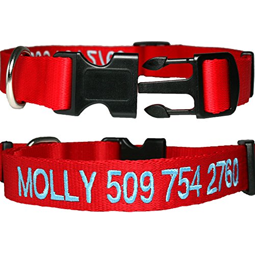 Product Cover Personalized Nylon Dog Collar, Custom Embroidered with Pet Name & Phone Number. 4 Adjustable Sizes in XSmall, Small, Medium, Large. Male or Female Dogs. Great Alternative to Pet Tags.