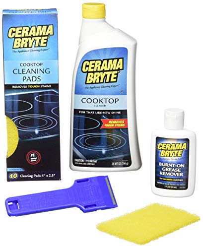 Product Cover Cerama Bryte Best Value Kit: Ceramic Cooktop Cleaner 28oz, Scraper, 10 Pads, Burnt-on Grease Remover 2oz