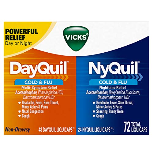 Product Cover Vicks Dayquil and Nyquil Cough, Cold and Flu Relief Combo, 72 LiquiCaps (48 Dayquil, 24 Nyquil) - Relieves Sore Throat, Fever, and Congestion