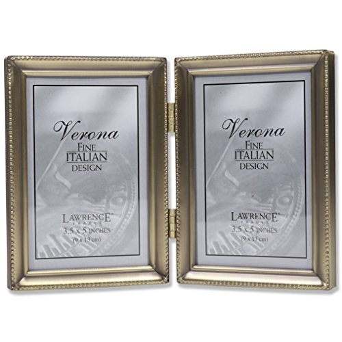 Product Cover Lawrence Frames 11435D Antique Gold Bead Hinged Double Picture Frame, 3.5 by 5-Inch