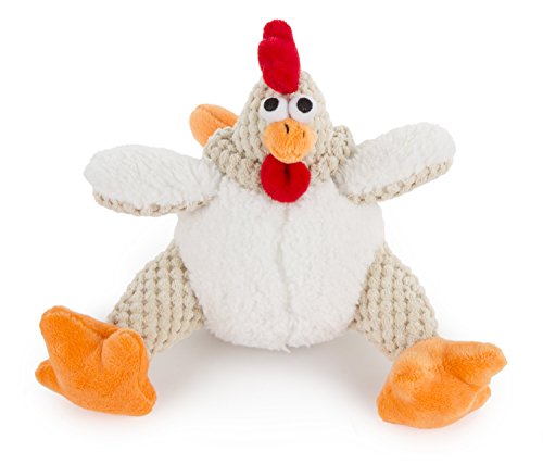 Product Cover goDog Checkers Fat Rooster With Chew Guard Technology Tough Plush Dog Toy, White, Small