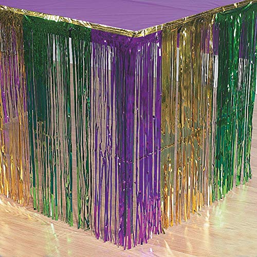 Product Cover Fun Express - Mardi Gras Metallic Fringe Table Skirt for Mardi Gras - Party Supplies - Table Covers - Table Skirts - Mardi Gras - 1 Piece