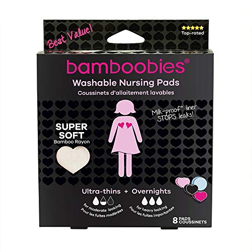 Product Cover Bamboobies Washable Nursing Pads For Breastfeeding Variety Pack| Reusable Breast Pads| 4 Pairs| 3 Regular Pairs + 1 Overnight Pair | Multi-Color