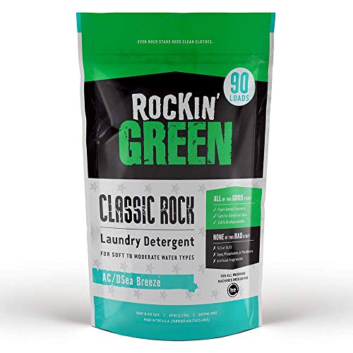 Product Cover Rockin' Green Natural Laundry Detergent Powder | Classic Rock, AC/DSea Breeze | HE, 90 Loads - 45oz Perfect for Cloth Diapers