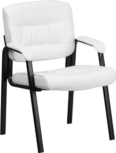 Product Cover Flash Furniture White Leather Executive Side Reception Chair with Black Metal Frame, BT-1404-WH-GG