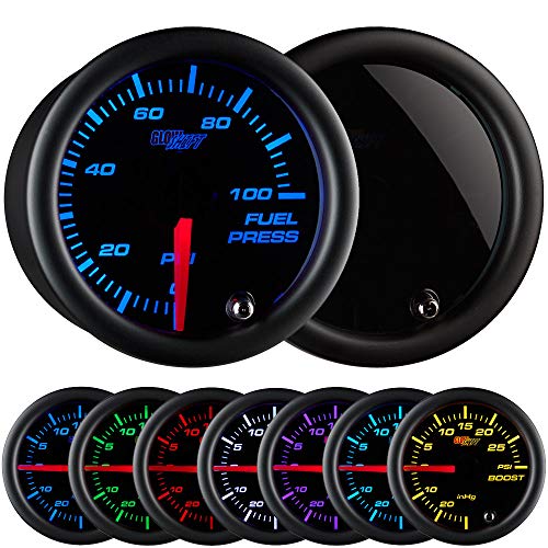 Product Cover GlowShift Tinted 7 Color 100 PSI Fuel Pressure Gauge Kit - Includes Electronic Sensor - Black Dial - Smoked Lens - For Car & Truck - 2-1/16