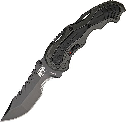 Product Cover Smith & Wesson SWMP6S 7.7in High Carbon S.S. Assisted Folding Knife with 3.4in Serrated Clip Point Blade and Aluminum Handle for Tactical, Survival and EDC