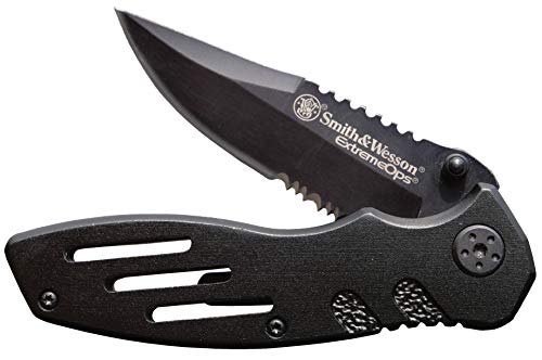 Product Cover Smith & Wesson Extreme Ops SWA24S 7.1in S.S. Folding Knife with 3.1in Serrated Clip Point Blade and Aluminum Handle for Outdoor, Tactical, Survival and EDC