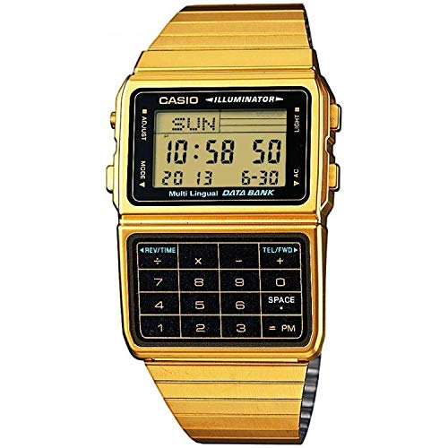 Product Cover Casio #DBC611G-1D Men's Gold Tone 25 Memory Calculator Databank Watch