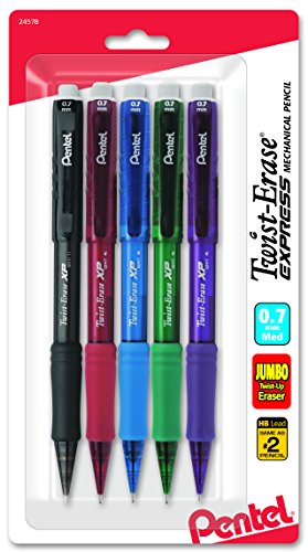 Product Cover Pentel Twist-Erase Express Automatic Pencil, 0.7mm, Medium Line, Assorted Fashion Colors, 5 Pack (QE417FBP5M)