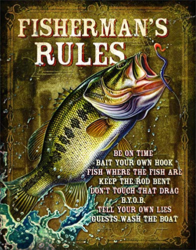 Product Cover Desperate Enterprises Fisherman's Rules Tin Sign, 12.5