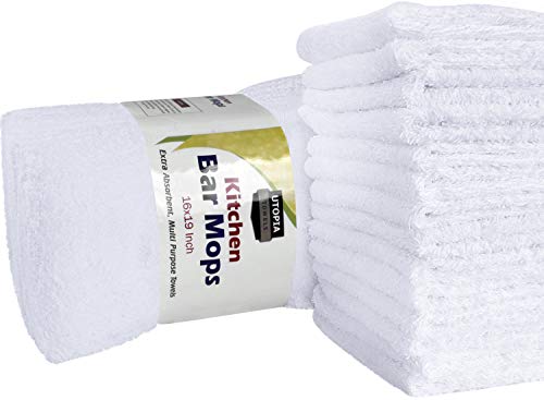 Product Cover Utopia Towels 12 Pack Kitchen Bar Mops Towels,16 x 19 Inches, White Bar Towels and Cleaning Towels
