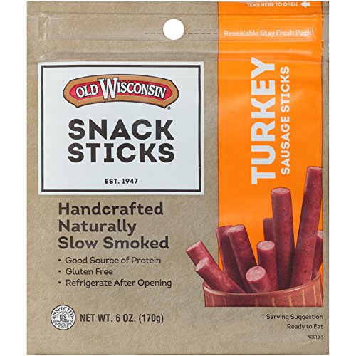 Product Cover Old Wisconsin Turkey Sausage Snack Sticks, Naturally Smoked, Ready to Eat, High Protein, Low Carb, Keto, Gluten Free, 6 Ounce Resealable Package