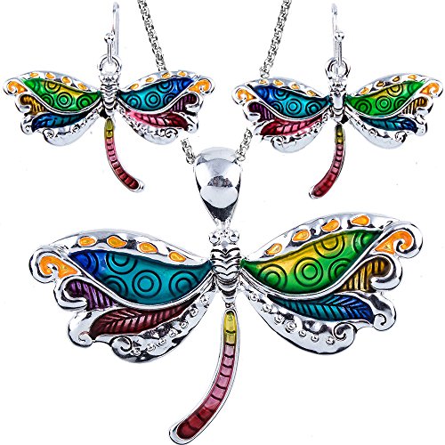 Product Cover DianaL Boutique Stunning Dragonfly Pendant Necklace and Earrings Set with 24