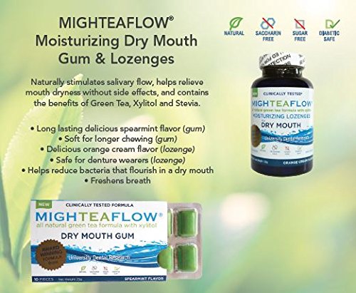 Product Cover MighTeaFlow Dry Mouth Gum with Xylitol - Spearmint - Case of 80 Pieces - Naturally Stimulates Own Saliva, Promotes Oral Health & Freshens Breath