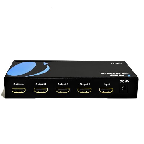 Product Cover 1x4 HDMI Splitter by OREI - 1 Port to 4 HDMI Display Duplicate/Mirror - Powered Splitter Ver 1.3 Certified for Full HD 1080P High Resolution & 3D Support (One Input To Four Outputs) - Adapter Included