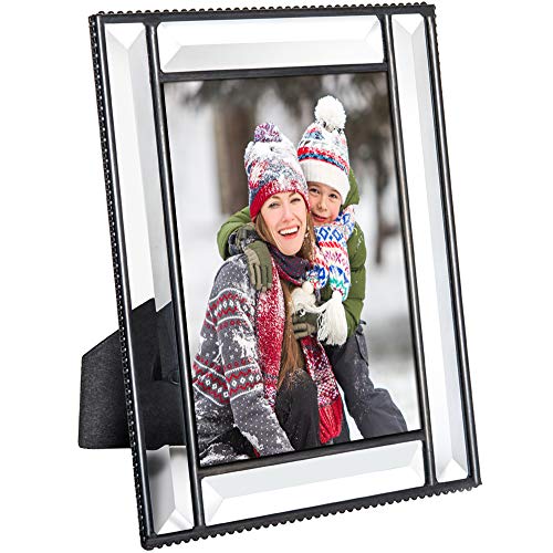 Product Cover Beveled Glass Picture Frame Easel Back 5x7 Photo Frame Wedding Anniversary Engagement Graduation Gift Home Decor Clear J Devlin Pic 354-57HV (5x7)