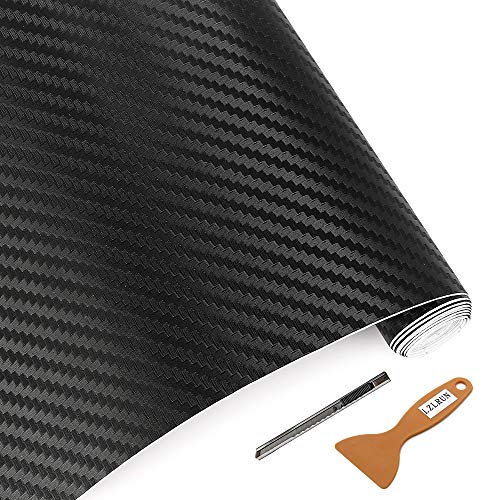 Product Cover LZLRUN 3D Carbon Fiber Vinyl Wrap - Outdoor Rated for Automotive Use - 12 inches x 60 inches Contain Knife and Hand Tool (Black)