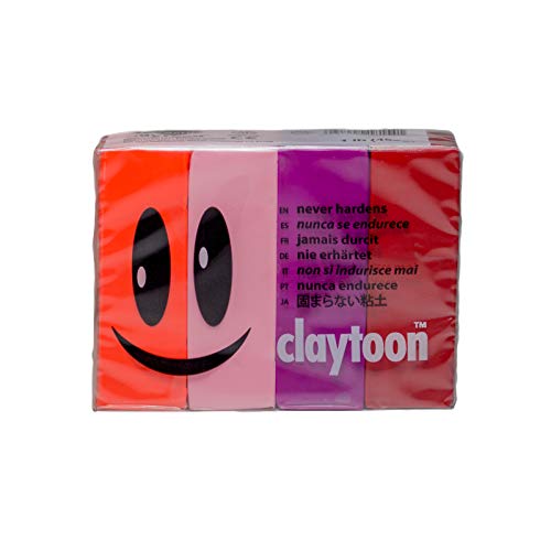 Product Cover Van Aken International - Claytoon - Non-Hardening Modeling Clay - VA18154 - Pretty - neon red, Pastel Pink, Magenta, red - 1 Pound Set (4-1/4 Pound Bars) - claymation, Gluten-Free, Non-Toxic