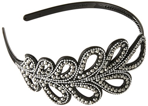 Product Cover Forum Novelties Womens Vintage Hollywood Headband with Leaf Rhinestone Design Silver One-Size