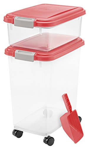 Product Cover IRIS USA, Inc. 3Piece Airtight Pet Food Storage Container Combo, Red