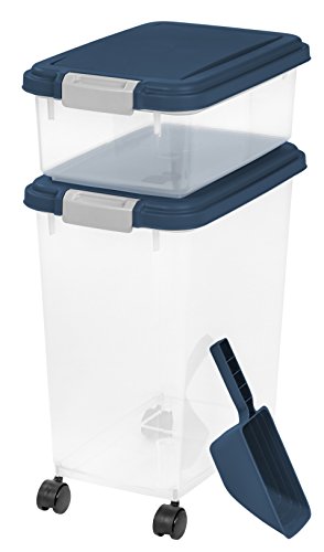 Product Cover IRIS USA, Inc. 3 Piece Airtight Pet Food Storage Container Combo, Navy Blue