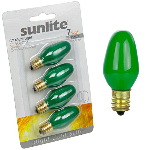 Product Cover Sunlite 7C7/G/CD4 Incandescent 7-Watt, Candelabra Based, C7 Night Light Colored Bulb, Green, 4 Pack