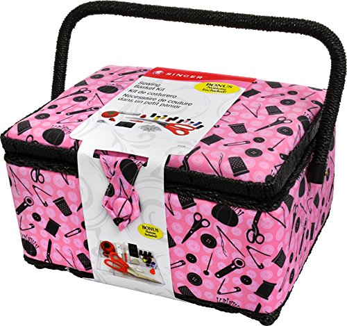 Product Cover SINGER 07276 Sewing Basket with Sewing Kit Accessories, Pink & Black