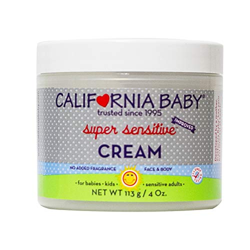Product Cover California Baby Super Sensitive Moisturizing Cream (4 oz.) Hydrates Soft, Sensitive Skin | Plant-Based, Vegan Friendly | Fragrance Free | Soothes irritation caused by dry skin on Face, Arms and Body.