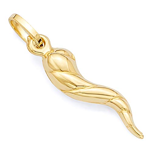 Product Cover 14k Yellow Gold Twisted Cornicello Italian Horn Charm Pendant