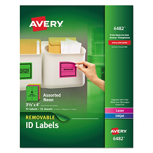 Product Cover Avery Removable Multipurpose Labels, Assorted Neon, 3 1/3