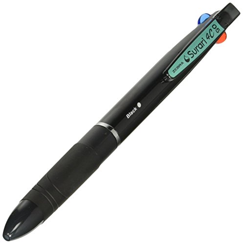 Product Cover Zebra Surari 4C 4 Color Emulsion Ink Ballpoint Pen, 0.5mm, Black Barrel (B4AS11-BK)