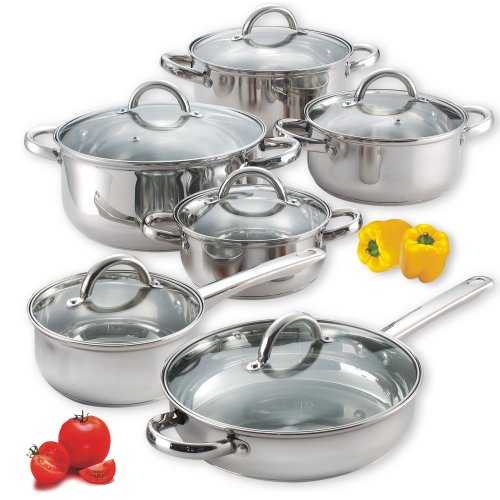 Product Cover Cook N Home NC-00250 12-Piece Stainless Steel Cookware Set, Silver