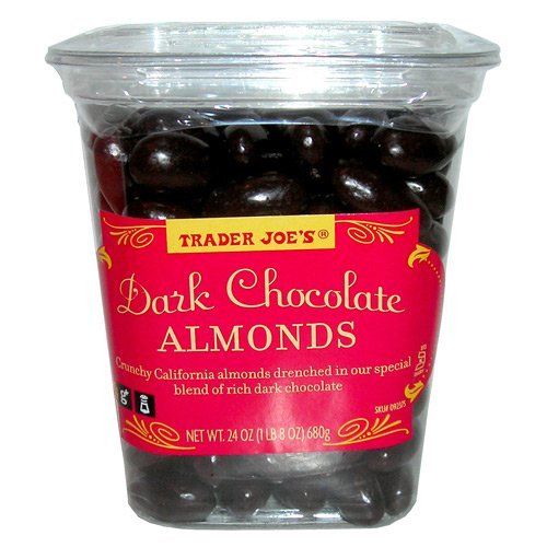 Product Cover Trader Joe's Dark Chocolate Almonds Crunchy California Almonds Drenched in Rich Dark Chocolate no gluten or sodium