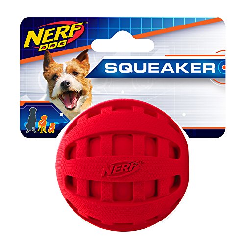 Product Cover Nerf Dog Checker Squeak Rubber Ball Dog Toy, Small/Medium, Red