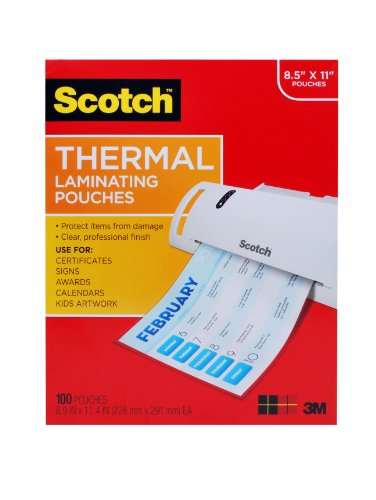 Product Cover Scotch Thermal Laminating Pouches, 100-Pack, 8.9 x 11.4 inches, Letter Size Sheets, Clear, 3-Mil (TP3854-100)